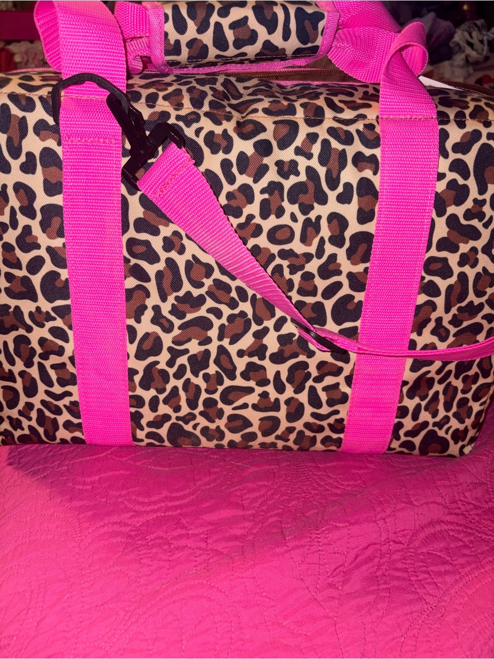 Buc-ees Leopard Print Cooler Bag with Hot Pink Accents - Picture 5 of 6